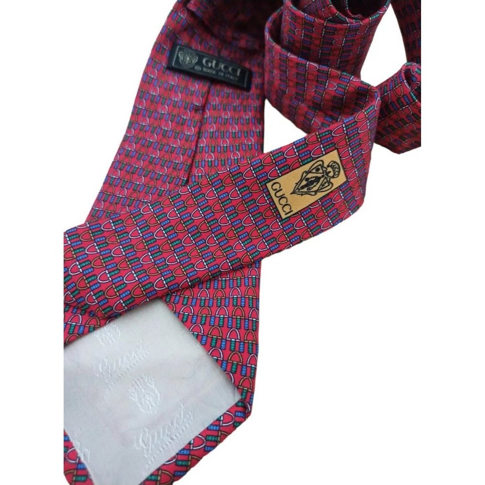 GUCCI Red Equestrian Logo Silk Tie ITALY 57"/ 3.4" EC - Picture 6 of 12